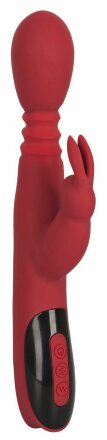 Красный вибромассажер с клиторальным отростком Rabbit Vibrator - 26,5 см. 