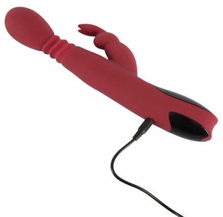 Красный вибромассажер с клиторальным отростком Rabbit Vibrator - 26,5 см. 