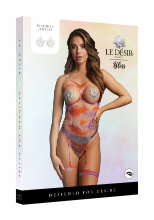 Боди с гартерами и наклейками на грудь Open-cup Strappy Teddy &amp; Dazzling Sticker 