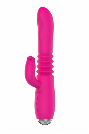 Розовый вибратор с клиторальным стимулятором Nalone Idol Plus - 22,4 см. 