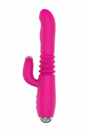 Розовый вибратор с клиторальным стимулятором Nalone Idol Plus - 22,4 см. 