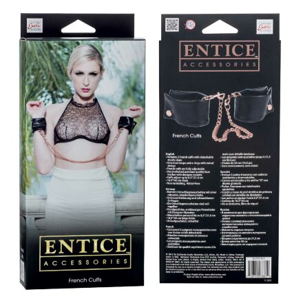 Черные мягкие наручники Entice French Cuffs с цепью 