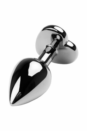 Серебристая анальная втулка с чёрным стразом-сердцем - 9,5 см. 