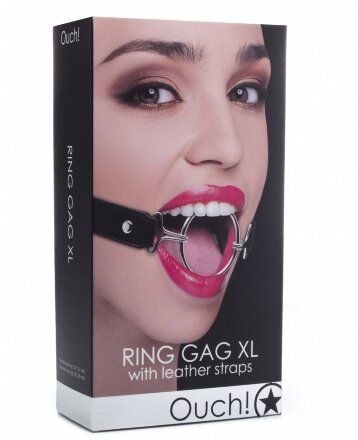 Расширяющий кляп Ring Gag XL с чёрными ремешками 