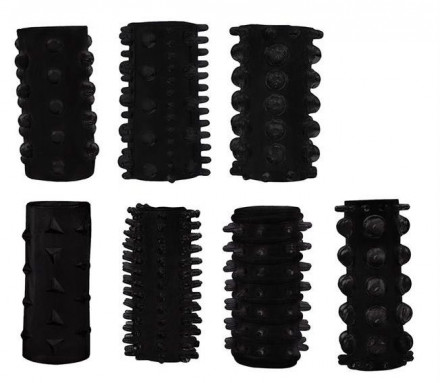 Набор из 7 черных насадок PENIS SLEEVES SET 