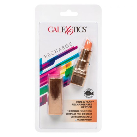 Золотистый вибратор-помада с оранжевым мягким кончиком Hide &amp; Play Rechargeable Lipstick 