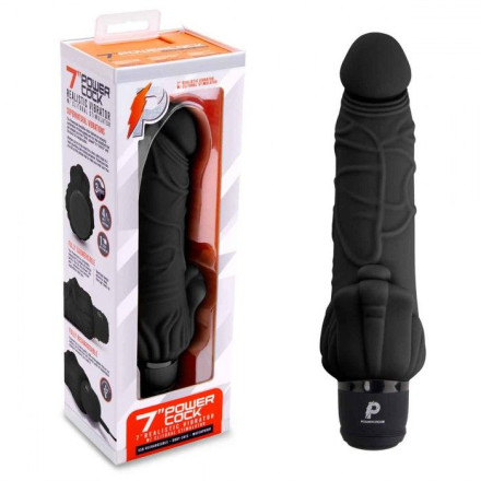 Черный вибратор-реалистик с клиторальными лепестками 7  Realistic Vibrator - 21,5 см. 