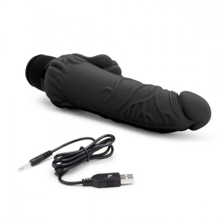 Черный вибратор-реалистик с клиторальными лепестками 7  Realistic Vibrator - 21,5 см. 