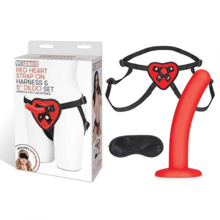 Красный поясной фаллоимитатор Red Heart Strap on Harness &amp; 5in Dildo Set - 12,25 см. 