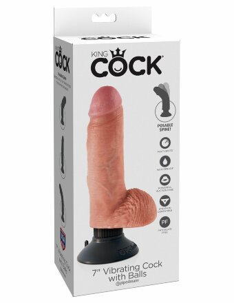 Телесный вибратор с мошонкой и съемной присоской 7&quot; Vibrating Cock with Balls - 17,8 см. 