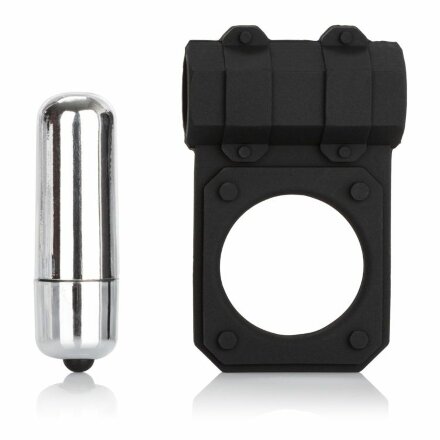Чёрное эрекционное кольцо с вибропулей Silicone Lovers Gear Enhancer 