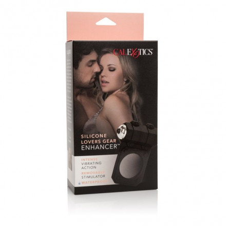 Чёрное эрекционное кольцо с вибропулей Silicone Lovers Gear Enhancer 