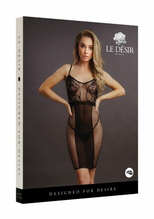 Эффектное мини-платье на бретельках Knee-Length Lace and Fishnet Dress 