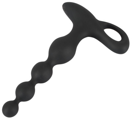 Черная анальная цепочка с вибрацией Rechargeable Anal Beads - 20 см. 