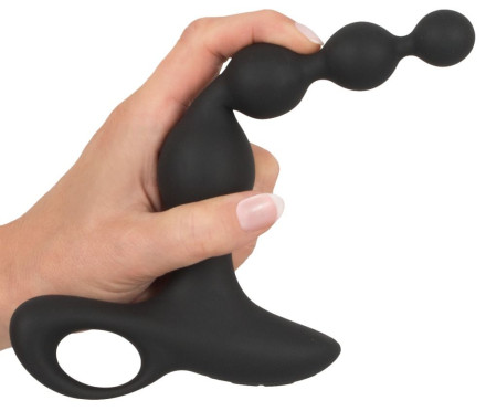 Черная анальная цепочка с вибрацией Rechargeable Anal Beads - 20 см. 