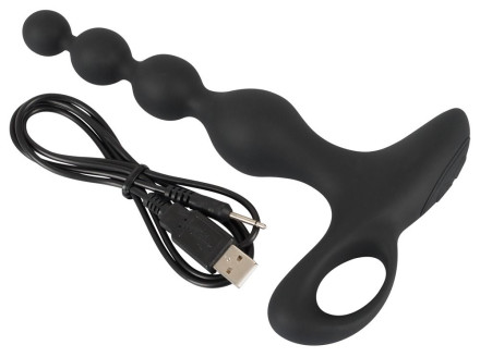 Черная анальная цепочка с вибрацией Rechargeable Anal Beads - 20 см. 