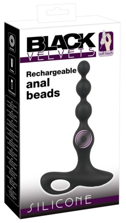Черная анальная цепочка с вибрацией Rechargeable Anal Beads - 20 см. 