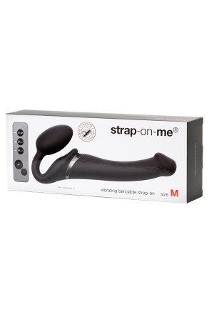 Черный безремневой вибрострапон Silicone Bendable Strap-On M 