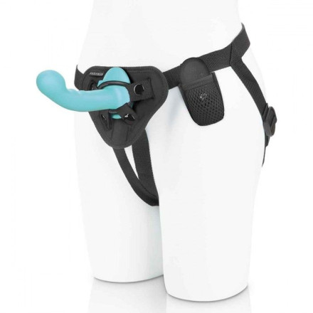 Голубая изогнутая насадка 6in Remote Control Ripple P-Spot G-Spot на черных трусиках - 16 см. 