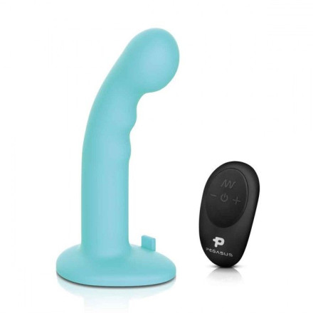Голубая изогнутая насадка 6in Remote Control Ripple P-Spot G-Spot на черных трусиках - 16 см. 