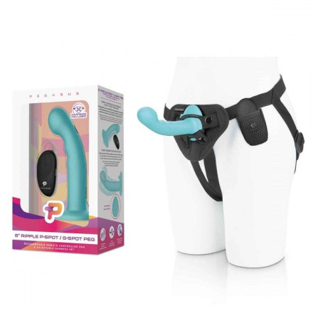 Голубая изогнутая насадка 6in Remote Control Ripple P-Spot G-Spot на черных трусиках - 16 см. 
