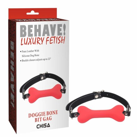Красный силиконовый кляп-косточка на черном ремешке Doggie Bone Bit Gag 