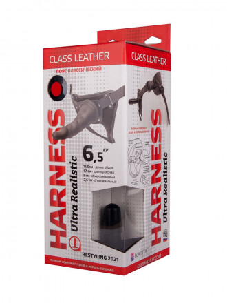 Насадка-фаллоимитатор на кожаных трусиках Harness Ultra Realistic 6,5&quot; - 18,5 см. 