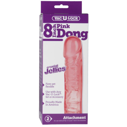Розовая фаллическая насадка Vac-U-Lock 8&quot; Crystal Jellies Dong - 20,3 см. 