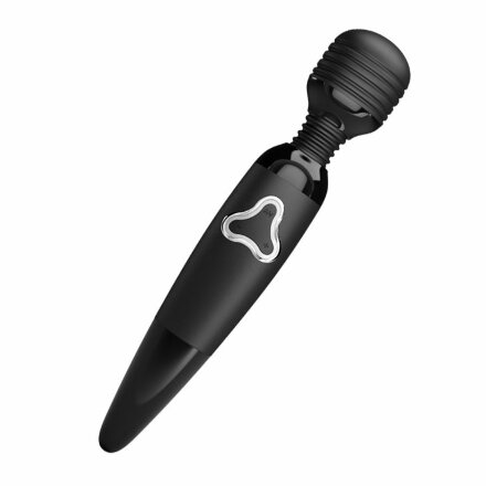 Черный жезловый вибромассажер с ребристой головкой Body Wand - 25 см. 