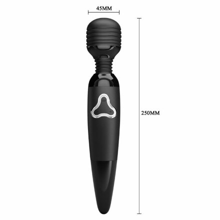 Черный жезловый вибромассажер с ребристой головкой Body Wand - 25 см. 