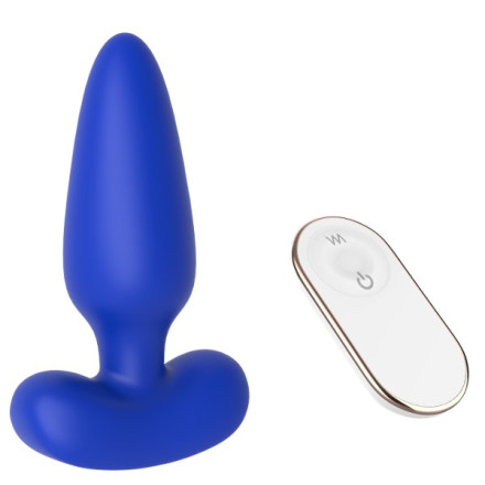 Синяя анальная пробка с пультом ДУ Remote Anal Plug - 12 см. 