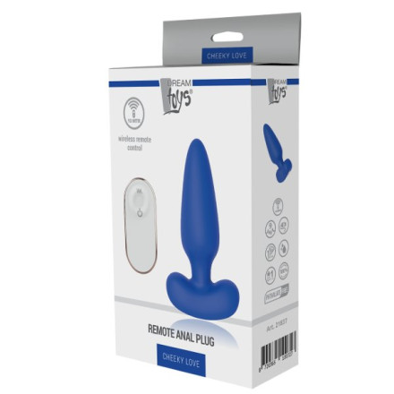 Синяя анальная пробка с пультом ДУ Remote Anal Plug - 12 см. 