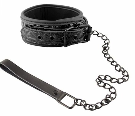 Чёрный кожаный ошейник с поводком Collar With Leash  