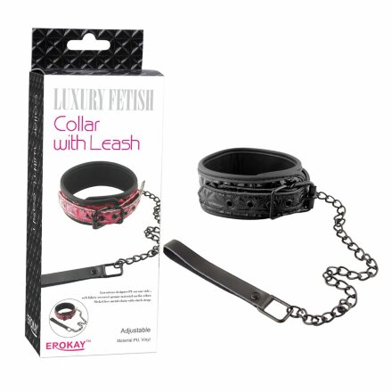 Чёрный кожаный ошейник с поводком Collar With Leash  