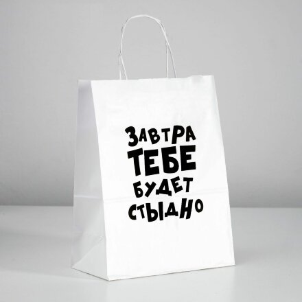 Подарочный пакет &quot;Завтра тебе будет стыдно&quot; - 30 х 24 см. 
