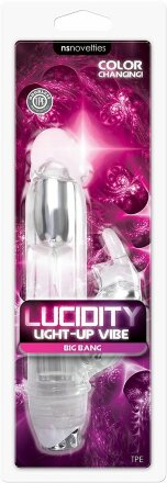 Прозрачный вибратор с клиторальным зайкой Lucidity Big Bang Light Up Vibe - 16 см. 