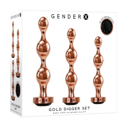 Набор из 3 золотистых анальных стимуляторов-елочек Gold Digger Set 