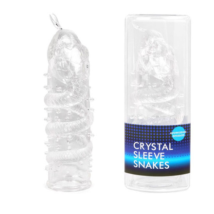 Закрытая рельефная насадка Crystal sleeve snakes в виде змеи с усиками - 14 см. 