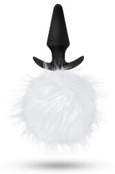 Силиконовая анальная пробка с белым заячьим хвостом Fur Pom Pom - 12,7 см.
