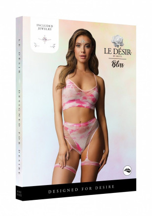 Эротический комплект с наклейкой на лицо Bra Set With Garters &amp; Dazzling Sticker 